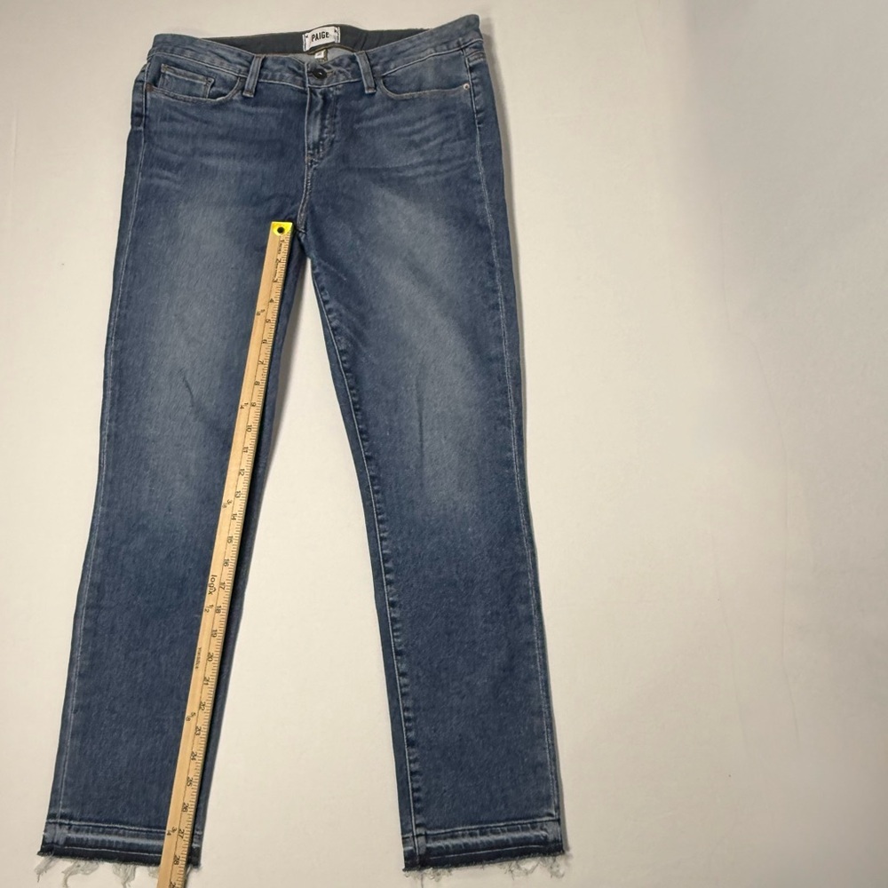 Skyline Ankle Peg PAIGE Blue Cotton Blend Raw Hem Slim Skinny Jeans 32 - Picture 7 of 12